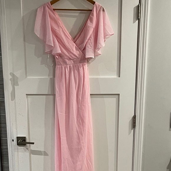 Lulus Convincing Grace Flutter Sleeve Wrap Maxi Pink Dress Small - Picture 3 of 6